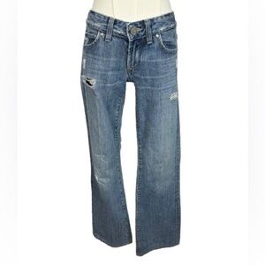 PAIGE Blue Distressed Wide Leg Jeans